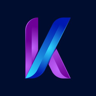 K harfi hacmi mavi ve mor renk logo tasarım şablon öğeleri