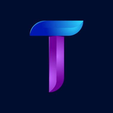 T harfi hacmi mavi ve mor renk logo tasarım şablon öğeleri