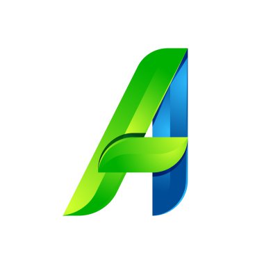 Bir harf eko logo, ses simgesi bırakır. Vektör tasarımı yeşil ve mavi şablon öğeleri ekoloji uygulama nız veya şirketiniz için bir simge