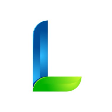 L harfi eko logo, ses simgesi bırakır. Vektör tasarımı yeşil ve mavi şablon öğeleri ekoloji uygulama nız veya şirketiniz için bir simge