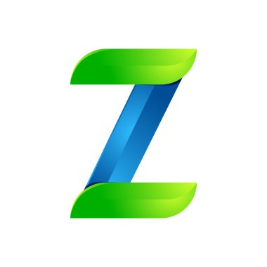 Z harfi eko logosu bırakır, hacim simgesi. Vektör tasarımı yeşil ve mavi şablon elemanları ekoloji uygulamanız veya şirketiniz için bir simge