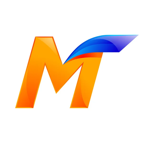 Desain logo M huruf biru dan Orange Elemen templat kecepatan cepat untuk aplikasi - Stok Vektor