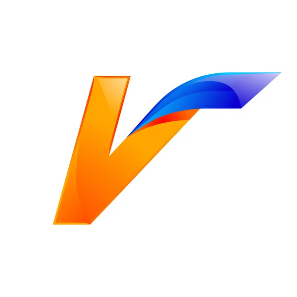 V μπλε γράμμα και πορτοκαλί σχέδιο λογότυπου γρήγορη ταχύτητα σχεδίαση στοιχεία πρότυπο για την εφαρμογή — Διανυσματικό Αρχείο