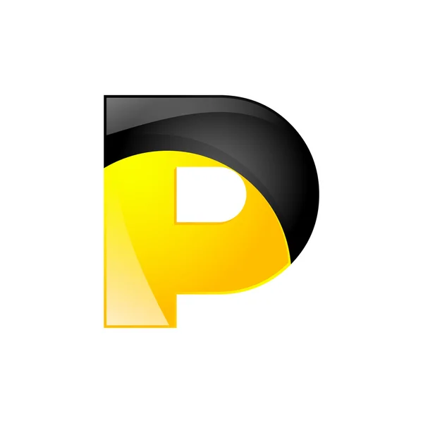 Letra de símbolo creativo amarillo y negro P para su aplicación o diseño de la empresa alfabeto Gráficos letra 3d — Archivo Imágenes Vectoriales