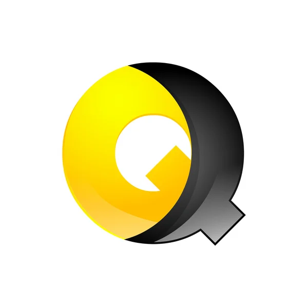 Kreatív sárga és fekete szimbólum levelet Q az alkalmazás vagy a cég design ábécé grafika 3D levél — Stock Vector