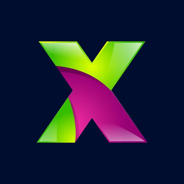 X文字緑とピンクのロゴデザインテンプレート要素アプリケーション会社のためのアイコン — ストックベクタ