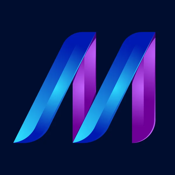 M lettera volume blu e viola colore logo elementi modello di design — Vettoriale Stock