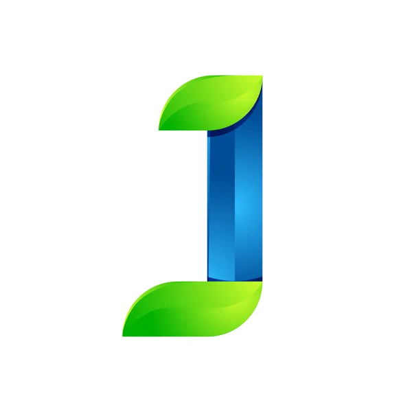 J Brief hinterlässt Öko-Logo, Volumensymbol. Vektordesign grüne und blaue Vorlagenelemente als Symbol für Ihre Ökologie-Anwendung oder Ihr Unternehmen — Stockvektor