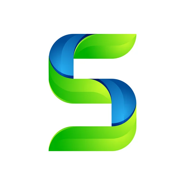 S brev blad Eco logotyp, volym ikon. Vektor design grön och blå mallelement en ikon för din ekologi ansökan eller företag — Stock vektor