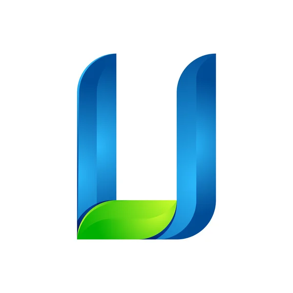 U Brief hinterlässt Öko-Logo, Volumensymbol. Vektordesign grüne und blaue Vorlagenelemente als Symbol für Ihre Ökologie-Anwendung oder Ihr Unternehmen — Stockvektor
