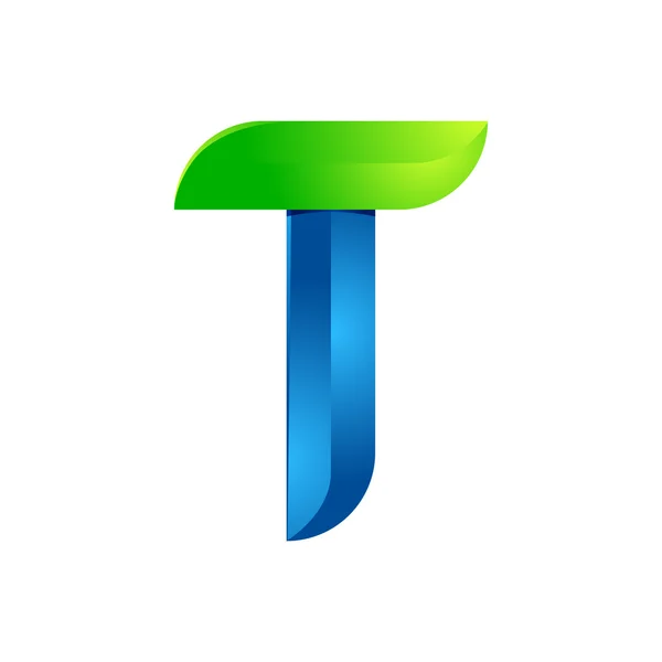 T letter leaves eco logo, volume icon. Vector design green and blue template elements an icon for your ecology application or company — Stock Vector