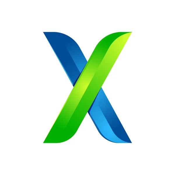 X letra deixa logotipo eco, ícone de volume. Elementos de modelo verde e azul de design vetorial um ícone para sua aplicação ou empresa de ecologia — Vetor de Stock