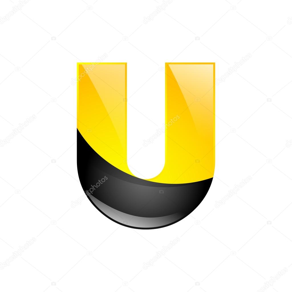 Creative yellow and black symbol letter U for your application or company design alphabet Graphics 3d letter