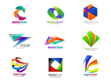 Marka tasarım elementleri. Renkli soyut 3d simge tasarım işaretini ayarla. Logo gibi vektör sembolleri ve şablonlar