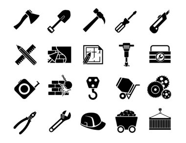 Basit inşaat simgeleri ayarlandı. Web ve mobil UI için kullanılacak evrensel yapı.