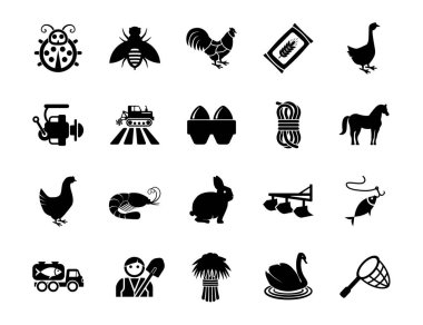 Tarım doğrusal simgeleri ayarlandı. Çiftçilik. Tarım sembolleri. İzole vektör ana hatları çizimleri.