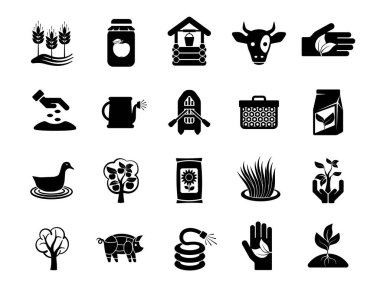 Tarım doğrusal simgeleri ayarlandı. Çiftçilik. Tarım sembolleri. İzole vektör ana hatları çizimleri.