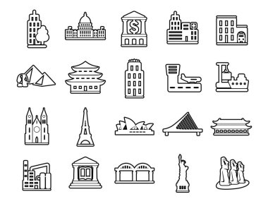 Modern ince çizgi simgeleri ayarlandı. İnşaat şantiyesi inşaat aletleri. Taslak sembol koleksiyonu. Web grafikleri için felç vektör logosu kavramı. Basit mono lineer pictogram paketi