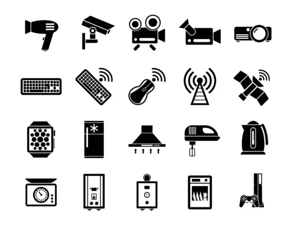 Establecer Iconos Vectoriales Tecnología Diseño Plano Casa Ciudad Inteligente Internet — Vector de stock