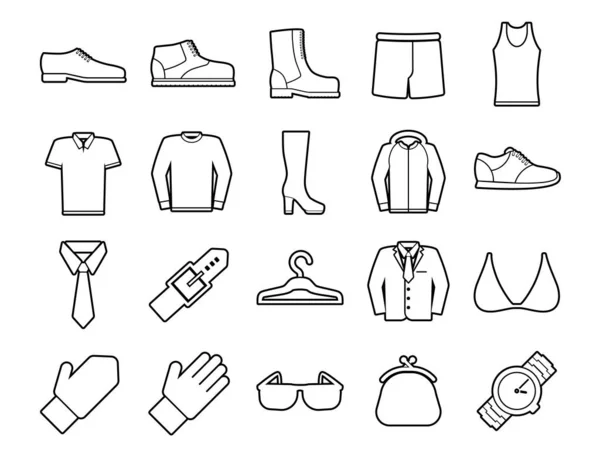 Kleding Stel Vectorlijnpictogrammen Met Open Padelementen Voor Mobiele Concepten Webapps — Stockvector