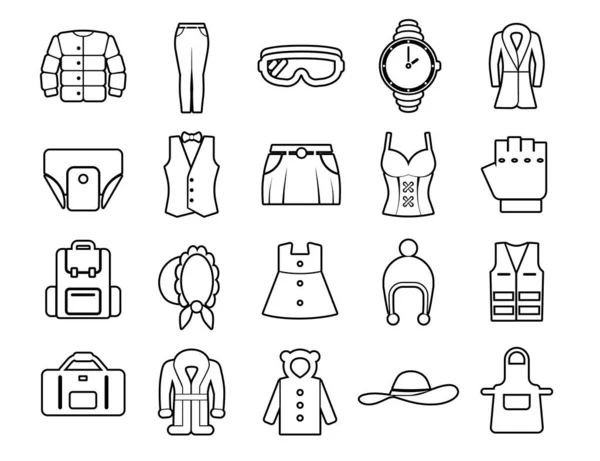 Kleding Stel vectorlijnpictogrammen in met open padelementen voor mobiele concepten en webapps. Verzamel moderne infographic logo en pictogram. — Stockvector