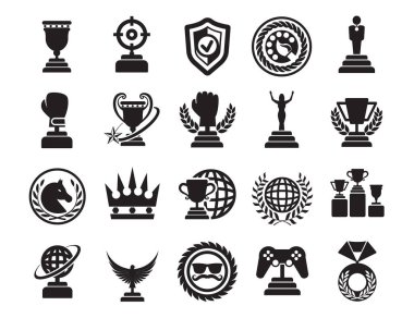 Kupa ve Ödül Simgeleri. Beyaz arkaplan vektör illüstrasyonunda ödül sembolü simgesi.