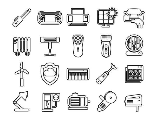 Establezca Iconos Línea Vectorial Tecnología Diseño Plano Colección Moderna Infografía — Vector de stock