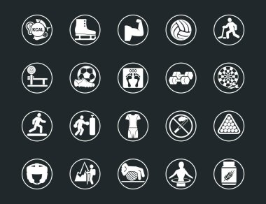 Web ve mobil için spor ve spor vektör simgeleri. Tüm elementler gruplandırılmış