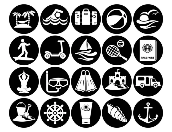 Conjunto Iconos Vacaciones Viajes Pictogram Business — Vector de stock