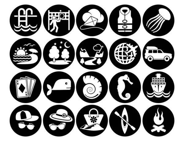 Conjunto Iconos Vacaciones Viajes Pictogram Business — Vector de stock