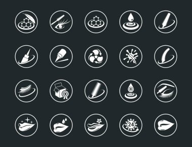 Simge Güzelliği minimal tasarımı. Kadınlar için güzellik nitelikleri. Web sitesi için konsept çizimi. İmza, sembol, element. Vektör grafik kümesi.