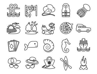 Minimal Modern İnce Vuruşlar Siyah Simgeler Beyaz Arkaplanda Sahil Okyanusu Oteli