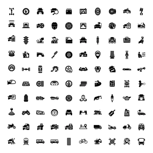 Car Service Garage 100 Isolated Icons Set White Background Repair — Stock Vector