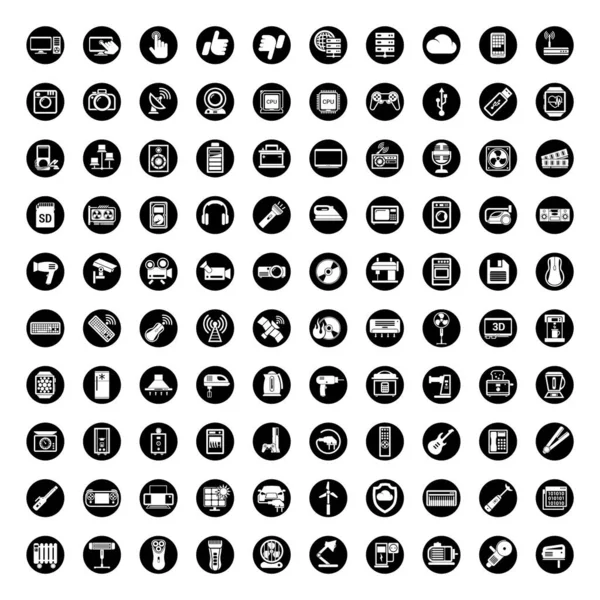 100 Icon Set Technologie Appareil Électronique Ménage — Image vectorielle