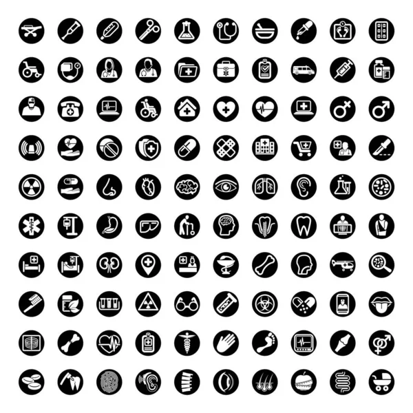 Medical 100 Icon Collection Related Service Health Care Pharmacy Business — Image vectorielle