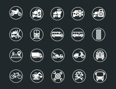 Mobil kavramlar ve web uygulamaları için elementleri olan açık yol araçları taşıyan vektör simgelerini ayarla. Koleksiyon modern bilgi logosu ve pictogram.