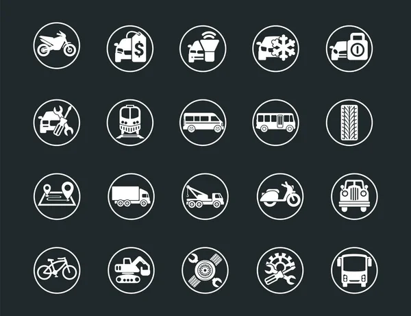 Set ikon vektor dengan open path car transport dengan elemen untuk konsep mobile dan aplikasi web. Koleksi logo infografis dan piktogram modern. - Stok Vektor