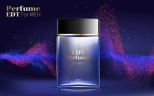 Classic Men Perfume Заключенный Квадратное Стекло Голубого Цвета Плакат Объявления — стоковый вектор