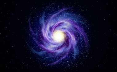 Kozmik Arkaplanda Spiral Galaksi. Evren yıldızları, nebula. Sanat çalışmanız için vektör illüstrasyonu