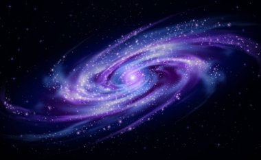 Renkli Uzay Galaksisi Arkaplanı Parlayan Yıldızlar, Yıldız tozu ve Evren, Nebula. Sanat eserleri, el ilanları, posterler, afişler için vektör ilüstrasyonu