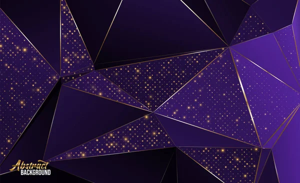 Preto Fundo Poligonal Roxo Com Brilhantes Ouro Alívio Triangular Geométrico — Vetor de Stock