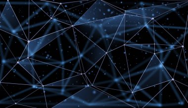 Teknoloji bağlantılı çokgenler pleksus vektör geometrik arkaplan. Molekül ve iletişim konsepti. Dijital veri görselleştirmesi