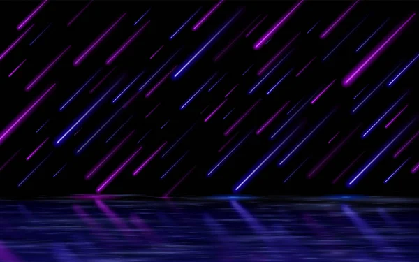 Neon Light Particles Shooting Stars Spookachtige Wazige Reflectie Van Onderen — Stockvector