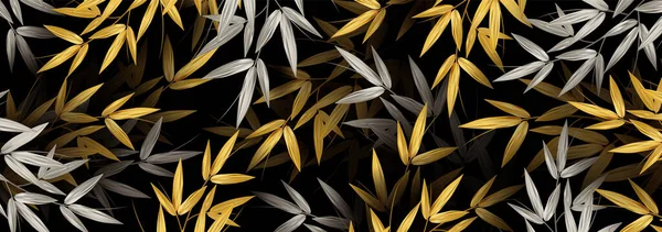 Реалистичные листья золотого бамбука. Шаблон с тропическим листом. Текстурный дизайн для веб-баннера, печати, обоев. Векторная иллюстрация. — стоковый вектор