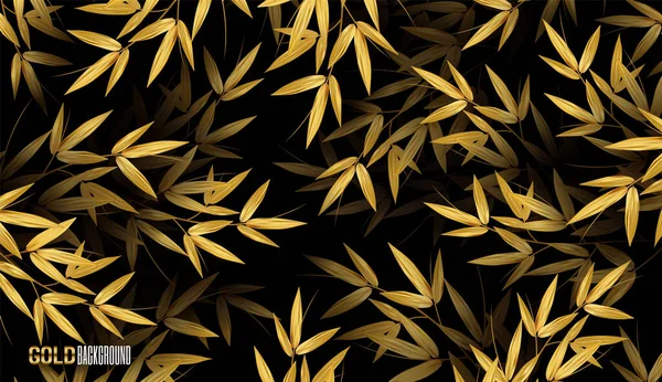 Altın Bambu Yaprakları. Desen Arkaplan. Tropikal tatil için tasarım şablonları, kartlar, posterler, afişler, broşürler, sunumlar. Vektör illüstrasyonu. — Stok Vektör