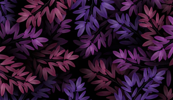 木の葉のパターンネオン色。夏の夜の森の背景。夏のエキゾチックな植物の葉のデザイン。ベクターイラスト. ロイヤリティフリーのストックイラスト
