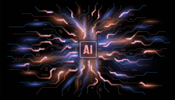 Abstract Blauw Technologisch Moederbord Achtergrond Chipset Printplaat Werken Aan Data — Stockvector