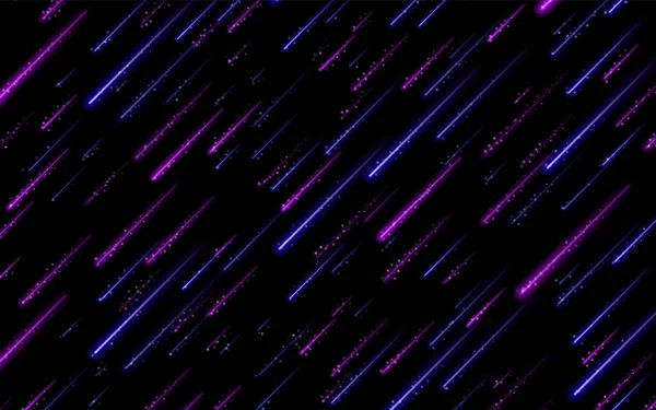 Neon Fényrészecskék Hullócsillagok Meteoriták Nagy Sebességgel Repülnek Sötét Űrben Stílusos — Stock Vector