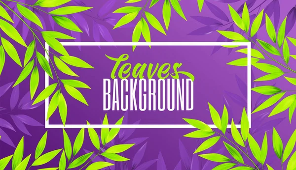 Bright Green Leaves Frame Leafs Burgeons Violet Background Vector Art — Archivo Imágenes Vectoriales