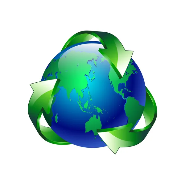 Εικονογράφηση φορέας που απομονώνονται από ένα καθαρό πράσινο μπλε πλανήτη recycl — Διανυσματικό Αρχείο